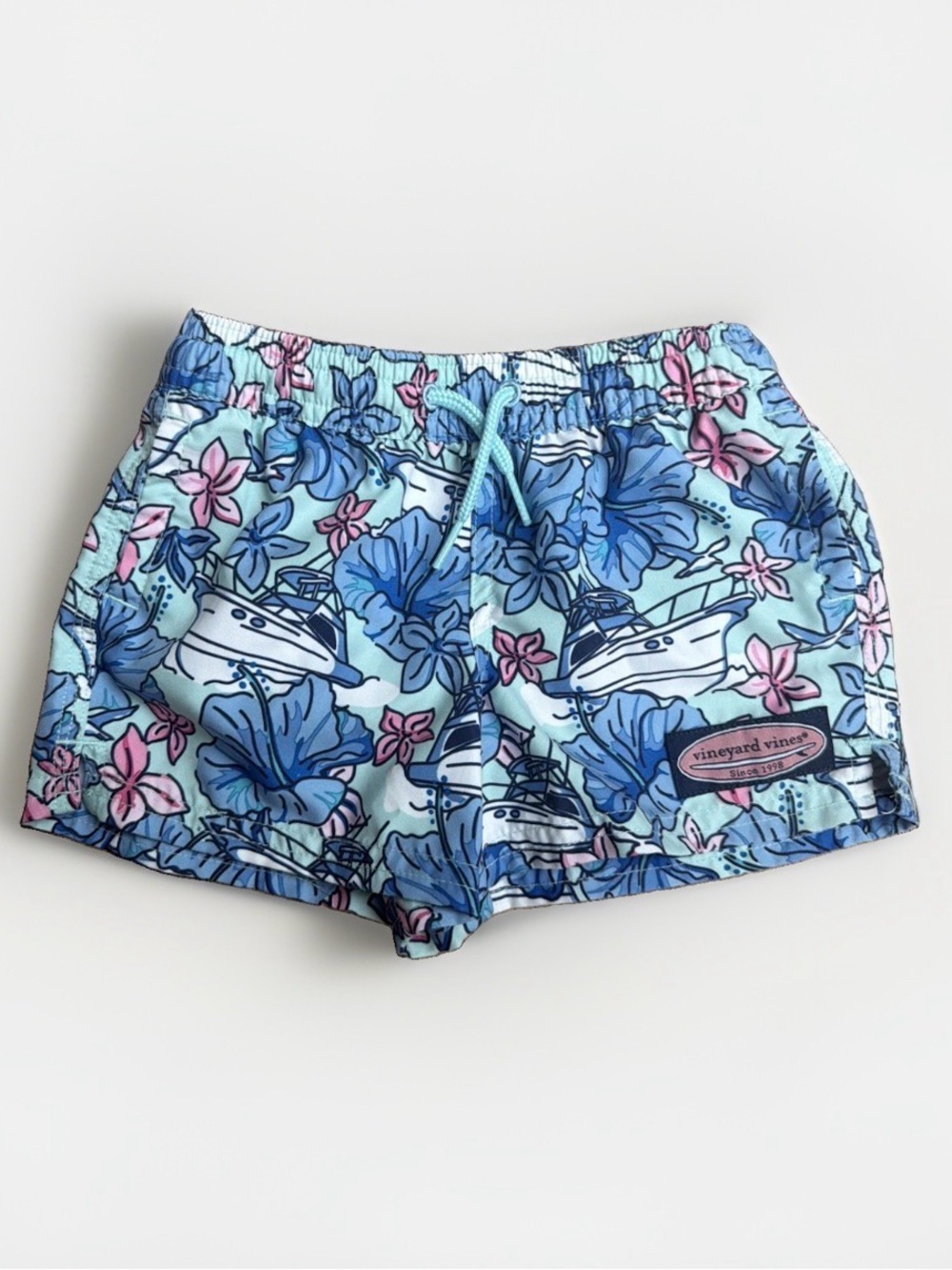 Vineyard Vines Blue & Pink Floral Boat Swim Shorts
